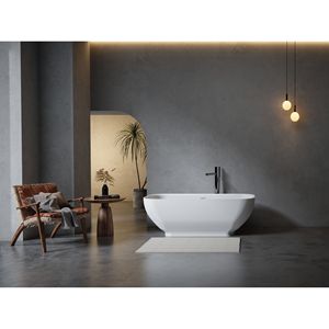 67 \ "di lusso bianco opaco Freestanding solida vasca da bagno con superficie in pietra ingegnerizzata in resina trabocco Pop-up bagno contemporaneo - Product Image 1