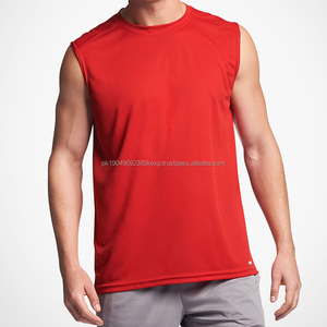 เสื้อยืดแขนกุดสำหรับผู้ชายเสื้อยืดเข้ารูปกล้ามเนื้อแขนกุดสีแดงสำหรับผู้ชาย - Product Image 1