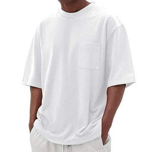 Men's Black Oversized Cotton <b>T</b>-<b>Shirt</b> Short Sleeve O-Neck <b>Pocket</b> Casual Fit Jersey Knit Solid Color - Product Image 5
