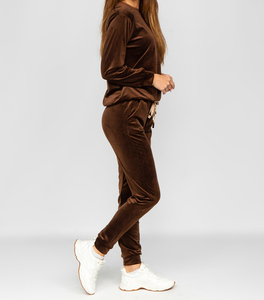 Conjunto Deportivo de Terciopelo Marrón para Mujer, Pantalones Largos de Color Sólido con Bolsillos Laterales y Cintura con Cordón, Ropa Casual de Otoño - Product Image 2