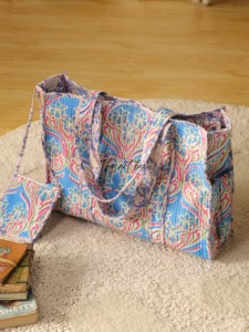 OEM Assorted Blue Heart Quilted Cotton Tote <b>Bag</b> with Pouch - Eco-Friendly <b>Boho</b> Reusable Shopper <b>Bag</b> - Product Image 5