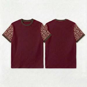 <b>Men's</b> <b>Burgundy</b> Floral Print Short Sleeve T-<b>Shirt</b> O-Neck Casual Knitted Regular Fit With Contrast Trim With Custom Summer <b>Shirt</b> - Product Image 2