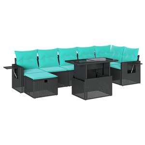 Ensemble de canapés de jardin en polyrotin noir, 8 pièces, avec coussins - Product Image 2