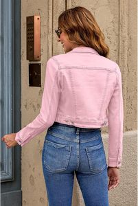 Pink wax Denim <b>Jacket</b> Women Turn-down Collar Button Closure Regular <b>Sleeve</b> Solid Color Casual Wear Spring Slim Fit <b>Short</b> Length - Product Image 6