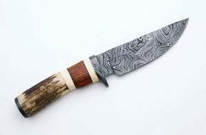 Cuchillo utilitario de acero de Damasco hecho a mano con mango de cuerno de ciervo y madera, herramienta especializada para preparación - Product Image 5