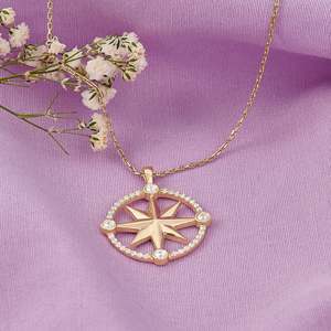Yellow Gold <b>Compass</b> Star Lab Grown Diamond Round Brilliant Cut Luxury Pendant <b>Necklace</b> - Product Image 5
