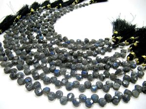 Perles de labradorite naturelle en forme de pièce de monnaie, 5-6 mm, briolette, bleu chatoyant, fil de pierres précieuses de 8 pouces de long, pour la création de bijoux. - Product Image 1