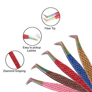 Pince à épiler d'extension de cils en acier inoxydable avec poignée en diamant en forme de L avec logo personnalisé professionnel - Product Image 5