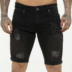 Shorts en jean bleu-noir personnalisés pour homme, style streetwear déchiré, coupe skinny, avec poches, pour l'été - Product Image 5