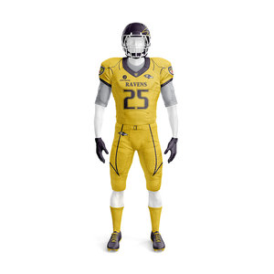 Uniforme de Fútbol Americano Personalizado en Amarillo y Morado – Conjunto de Camiseta y Pantalones Sublimados con Logotipo, Nombre y Número del Equipo Personalizados - Product Image 2