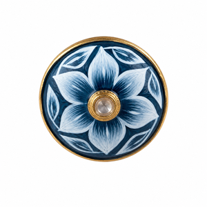 Botones de Lujo Personalizados de Latón con Esmalte Jaipur Meenakari, Diseño de Flor Azul Índigo y Cristal Polki para Traje Sherwani de Hombre - Product Image 1