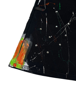 Premium Quality Men's Black Hand-Painted Short Shorts With Abstract Art <b>Elastic</b> Waist Casual Style Knitted Fabric - Product Image 3