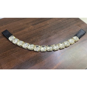 Diadema de lujo para caballo con acabado dorado de cristal, cuero negro y pedrería transparente, accesorio de equitación en 4 tallas LLT - Product Image 3