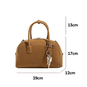 Bolso de hombro clásico para mujer, de PU marrón, con forma de barril, cierre de cremallera, dos asas, para uso diario, con patrón Saffiano. - Product Image 2