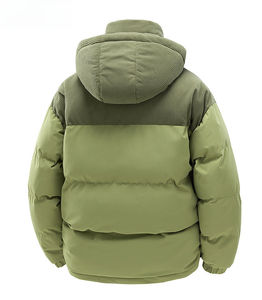 Light Green Puffer <b>Jacket</b> With Hood Stand Collar Windproof Thickened Winter Coat Unisex Casual Zipper Front Regular Fit - Product Image 5