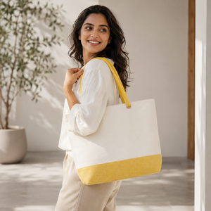 Sac de plage en toile de coton laminée avec logo personnalisé, poignée en corde bicolore, 45x35x14cm, vente en gros, OEM, ODM, fabricant exportateur - Product Image 5