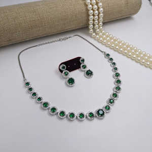 Conjunto de collar de diamantes americanos Plateado 11103289GR-Joyería fina elegante - Product Image 1