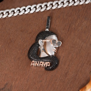 Mens 925 Silver Black Moissanite <b>Custom</b> Portrait Pendant Two Tone Iced Out <b>Name</b> Charm Luxury Statement <b>Necklace</b> Jewelry - Product Image 5