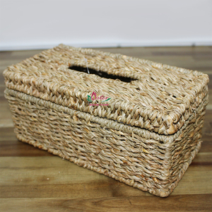 Boîte à mouchoirs rectangulaire moderne en jonc de mer naturel, avec support en fer, panier distributeur tressé pour la maison – Meilleure vente - Product Image 1