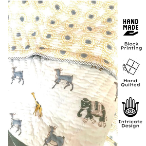 Edredón Reversible de Algodón con Diseño Animal, Estampado a Mano en Jaipur, 40x60 Pulgadas, para Todas las Estaciones, Uso en el Hogar, Viajes, Regalos, Duradero y Reutilizable - Product Image 2