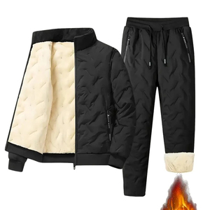 SELF INDUSTRY Eco-Friendly Fleece-Lined <b>Quilted</b> Two-Piece Winter Streetwear Tracksuit Warm Casual Hooded <b>Sweatshirt</b> Jogger Set - Product Image 3