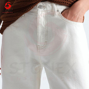 Jean en denim blanc coupe droite pour homme, classique, cinq poches, décontracté, en coton, style minimaliste, vente en gros - Product Image 3