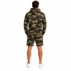 Ensemble de survêtement décontracté pour homme, imprimé camouflage, respirant, avec short et sweat à capuche, en polaire, style streetwear, tenue de sport assortie, jogger - Product Image 2