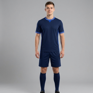 Conjunto de uniforme de fútbol de la Marina de alta demanda con ribete azul real y plateado, uniforme de fútbol sublimado - Product Image 4