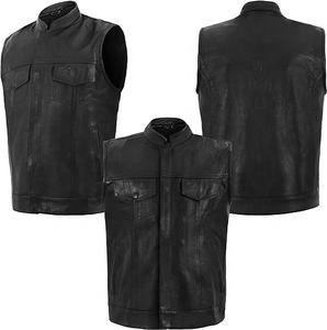 Haute qualité hommes véritable peau de mouton en cuir bouton moteur motard gilet été Streetwear sans manches moto gilets - Product Image 6