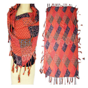 Elegante Bufanda de Seda con Patrón de Parches y Flecos, Chal de Diseño Lujoso, Suave y Ligero para Mujer, a la Moda para Todas las Temporadas - Product Image 2