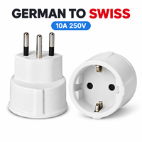 Adaptateur de voyage en gros Euro vers Suisse Type J 10A 250V avec obturateur de sécurité et contacts en cuivre