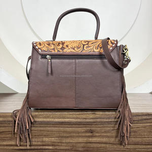 Lujo al por mayor de tendencia de las mujeres logotipo personalizado mano Tooled cuero bandolera Vintage cuero genuino de vaca flecos bolsos - Product Image 5