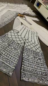 Ivory White Embroidered Salwar Palazzo Set with Dupatta Designer Party & Wedding Wear for Women Winter Summer - Product Image 4