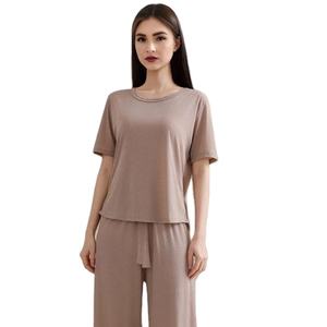 Premium <b>Women's</b> Pure Cotton Double Jersey Interlock Pyjama Set Casual Vacation Style Knitted Fabric Finish <b>for</b> Summer Spring - Product Image 2