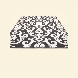 Tapis en laine tufté à la main ivoire noir et blanc, écologique, antidérapant, motif damassé floral traditionnel pour salon et hôtel - Product Image 2