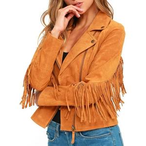 Women's Black Purple <b>Fringed</b> Genuine Leather Motorcycle <b>Jacket</b> V-Neck Long Sleeve Beaded Decor Winter Windproof Eco-Friendly - Product Image 3