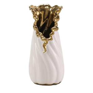Vase en spirale blanc moderne avec sphères dorées flottantes pour une touche surréaliste. Décor élégant disponible à prix de gros. - Product Image 4
