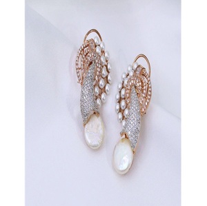 Boucles d'oreilles pendantes élégantes en laiton de haute qualité plaqué argent, or et or rose, avec zircon, tendance, pour femme, pour les soirées et les fêtes - Product Image 3