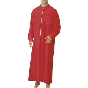 Kaftan Homme Thobe Musulman Omanais Uni Respirant à Séchage Rapide à Manches Longues en Coton Décontracté pour Ramadan – Le Plus Populaire - Product Image 1