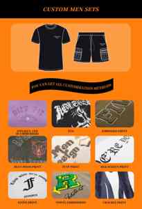 Conjunto de Camiseta y Pantalones Cortos Personalizados, Estilo Hip Hop Unisex, Diseño Oversize Vintage, Lavado Ácido, para Hombre - Product Image 4