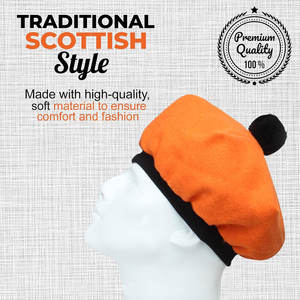 Gorro Escocés Tam o' Shanter Color Calabaza con Pompón, Gorro de Lana con Diseño de Escudo Familiar, Gorro Highland 2026 - Product Image 6