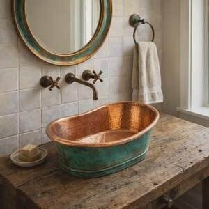 Lavabo de Cobre Contemporáneo, Lavabo Decorativo para Baño, Hecho a Mano, Diseño Metálico Premium, Pieza Decorativa - Product Image 6