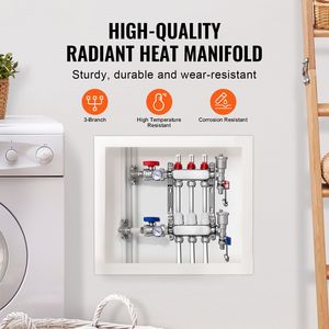 Collettore a 3 Vie da 1/2'' per Tubi PEX, Collettore in Acciaio Inox per Riscaldamento a Pavimento Idronico, Componenti per Sistemi HVAC - Product Image 2