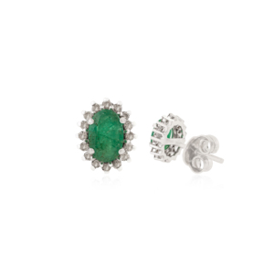 6X4 MM Oval Cut Genuine <b>Emerald</b> & Round Diamond Cluster <b>Stud</b> Earrings For Women Party Wear Fine Jewelry Accessories - Product Image 5