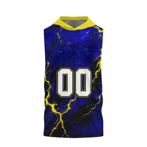 Ensemble de maillot sans manches à capuche et short ajusté pour garçons de la ligue de football 7v7, motif éclair sublimé, numéro personnalisé - Product Image 3