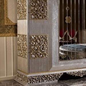 High End Luxury European <b>Wardrobe</b> Mahogany Wood Silver Gold Relief Panel <b>Mirror</b> <b>Door</b> Artistic Armoire Apartment Palace Villa - Product Image 3
