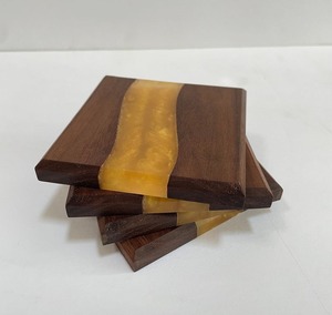 Wooden Resin Eco-Friendly Non-Slip Food Safe Drink Coasters Set Natural Wood with <b>Epoxy</b> Resin Design for <b>Coffee</b> Tea Beverages - Product Image 3