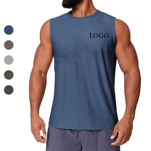เสื้อกล้ามคอกลมผู้ชาย สีพื้น แห้งเร็ว ผ้าถักโพลีเอสเตอร์ สวมใส่สบาย เหมาะสำหรับออกกำลังกาย พิมพ์ลายโลโก้ด้านหน้า - Product Image 1