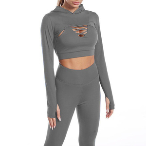 Factory Wholesale Women 3 Piece Solid High Waist Eco-Friendly Fitness Set Yoga Leggings Cross Sports Bra Hooded Shrug Jacket Set - Product Image 5