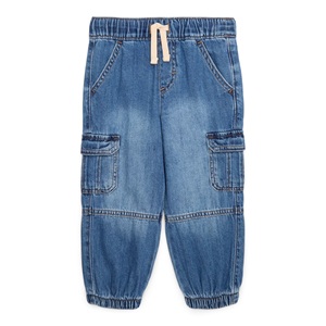 Pantalon cargo en jean ample et confortable pour garçons, style vintage, en coton élasthanne, taille élastique, jean doux et épais, multi-poches, avec revers. - Product Image 4